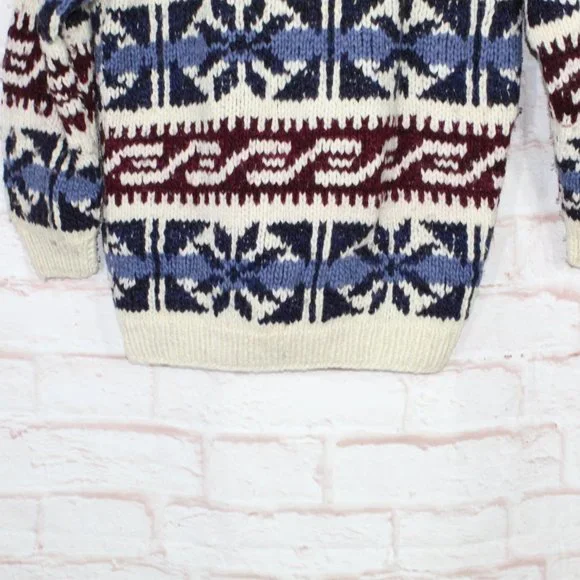 Luis Multicolor 100% Wool Snowfalkes Button Front Knit Sweater Size XL - Picture 7 of 8